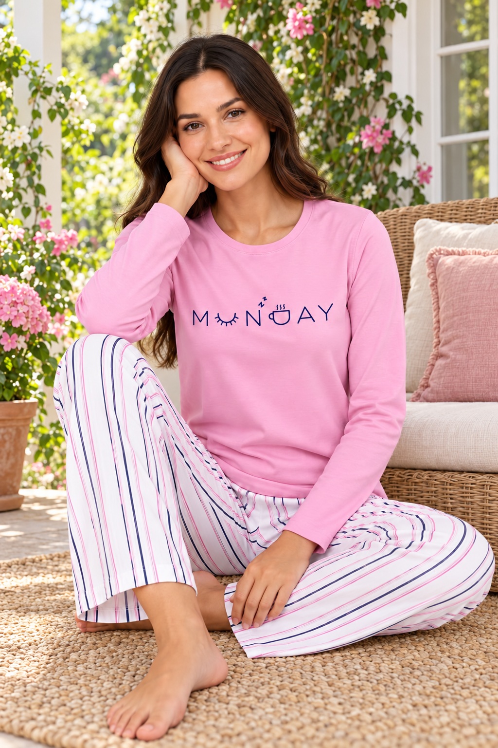 Kadın Desenli Baskı Detaylı Uzun Kollu Süprem Pijama Takımı 9