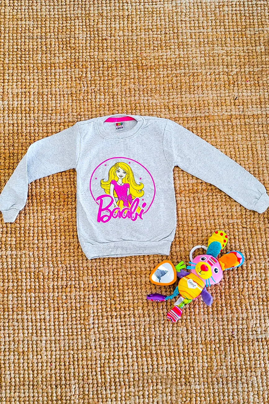 Bisiklet Yaka Sweatshirt Kız Çocuk Gri Sarı
