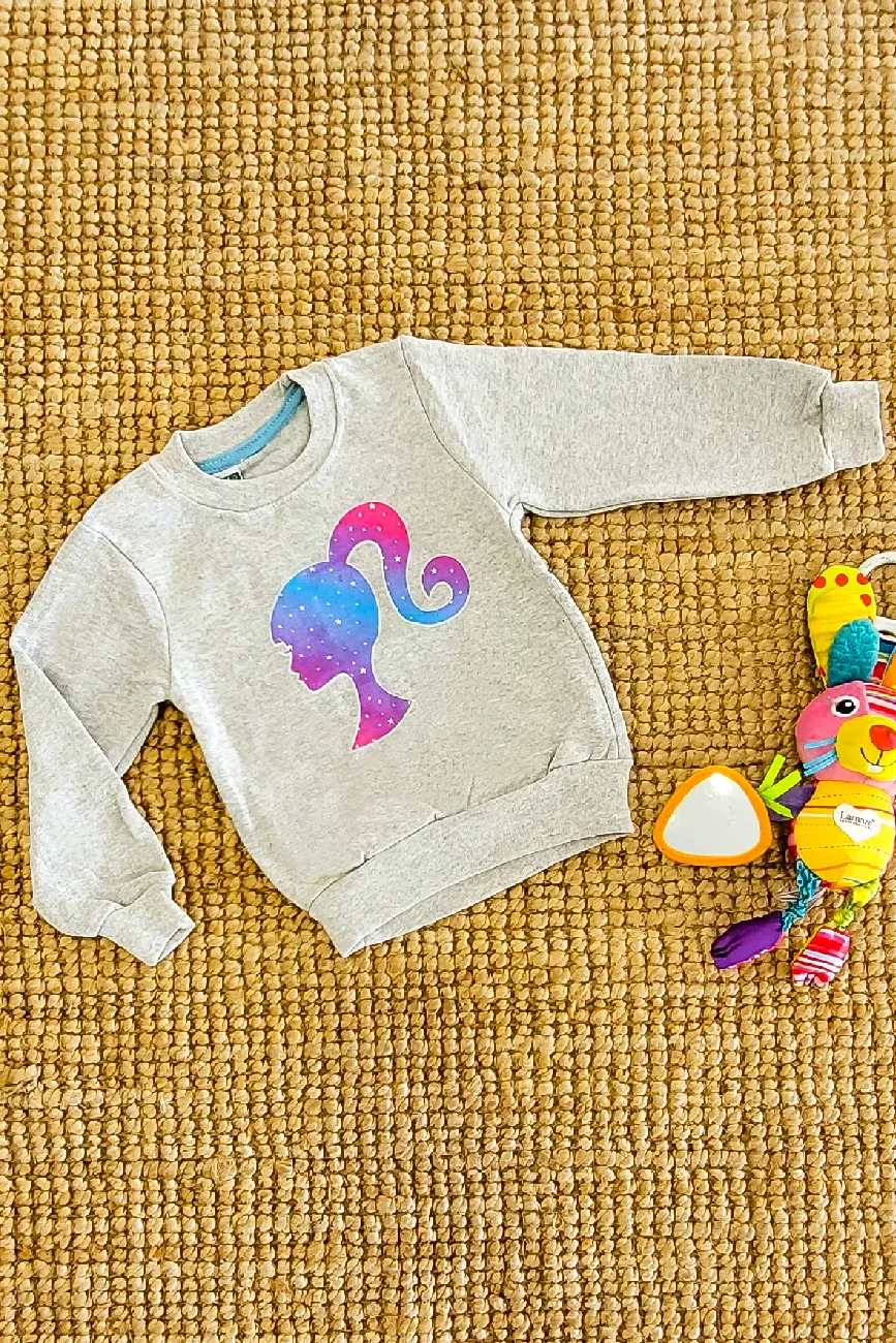 Bisiklet Yaka Sweatshirt Kız Çocuk Gri Mavi