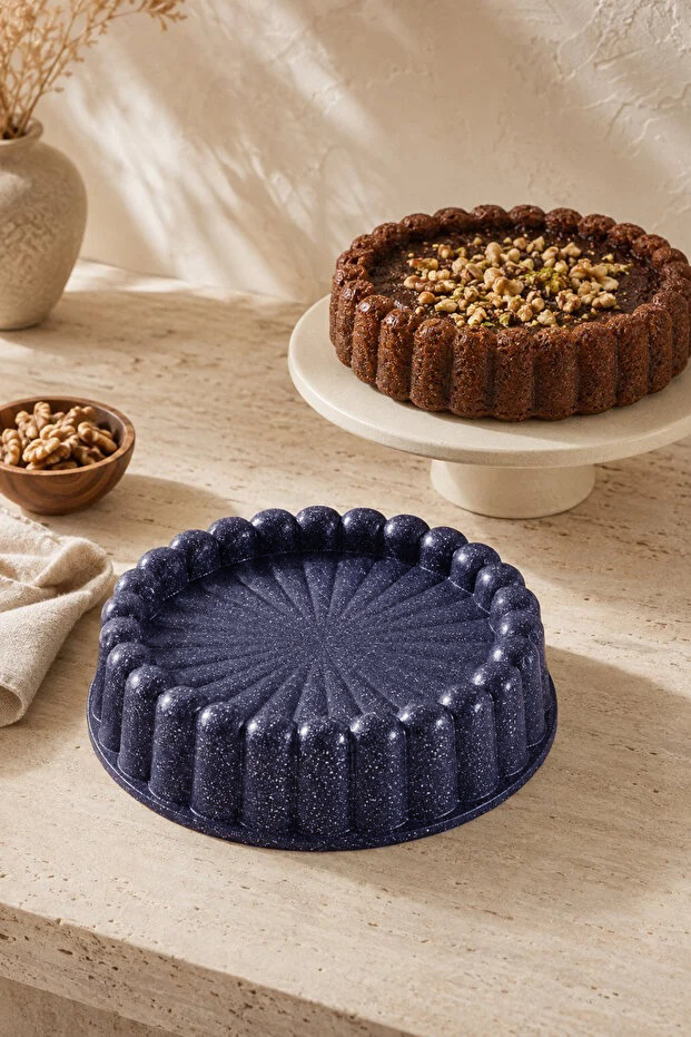 Yanmaz Yapışmaz Döküm Granit Turta Kek Kalıbı 26 cm Lacivert