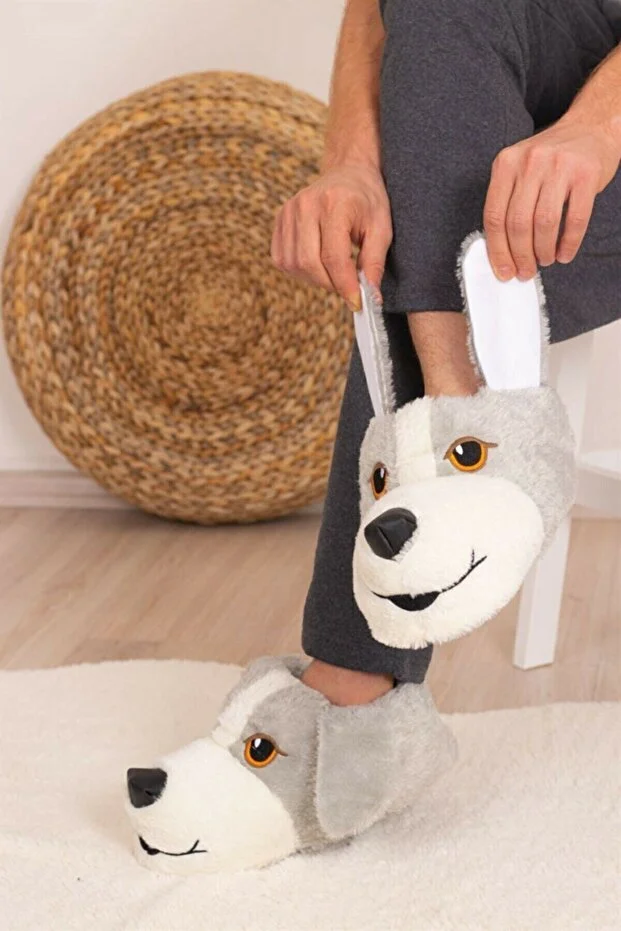 Peluş Köpek Panduf Gri