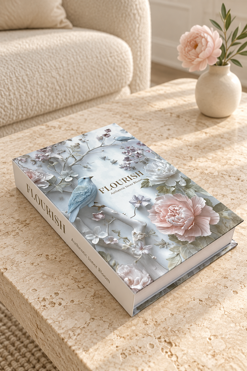 Kitap Görünümlü Dekoratif Obje - Şık Kapak Tasarımlı Sehpa ve Kitaplık Süsü 27 x 18 x 5 cm Kuş Çiçek