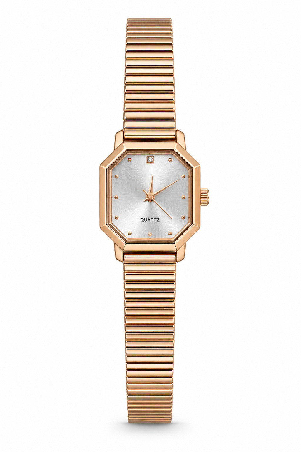 Sekizgen Kasa Rose Gold Metal Kordon Lüx Kadın Kol Saati Rose