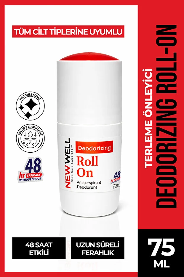 New Well Deodorizing Roll On Terleme Önleyici Koltuk Altı Roll On  75 ML kırmızı