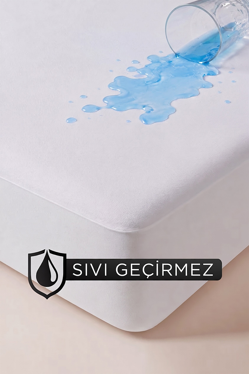 Çift Kişilik Premium Sıvı Geçirmez Tela Alez Yatak Koruyucu 160 x 200 cm Beyaz