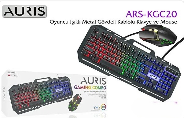 Auris ARS-KGC20 Işıklı Metal Gövdeli Oyuncu Kablolu Klavye ve Mouse Set siyah