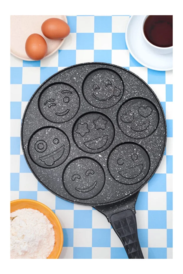 Emoji Granit Pankek Tava 28 Cm Döküm Granit Gri