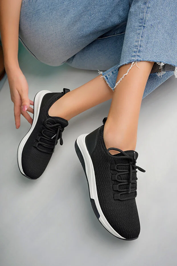 Kadın Fileli Günlük Spor Ayakkabı Sneaker Siyah