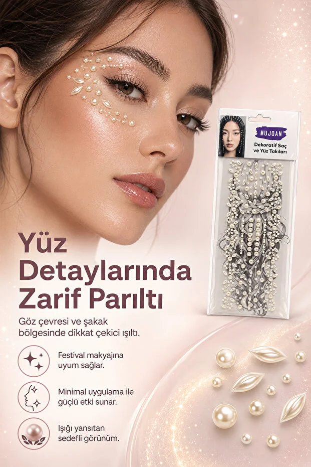 MUJGAN Beyaz İnci Görünümlü Kendinden Yapışkanlı Saç ve Yüz Taşı parlak inci 1