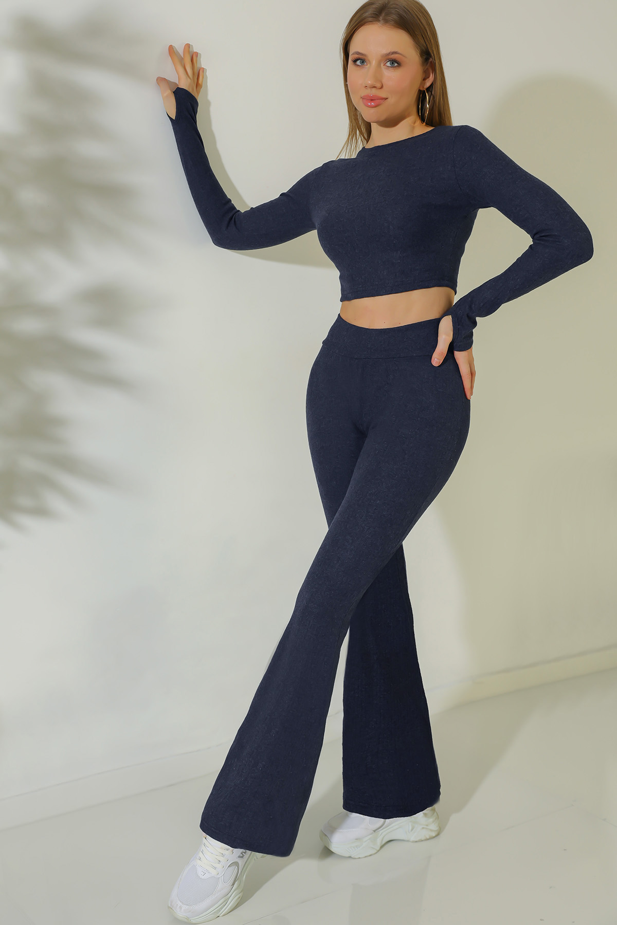 İspanyol Paça Tayt Crop Takım Lacivert