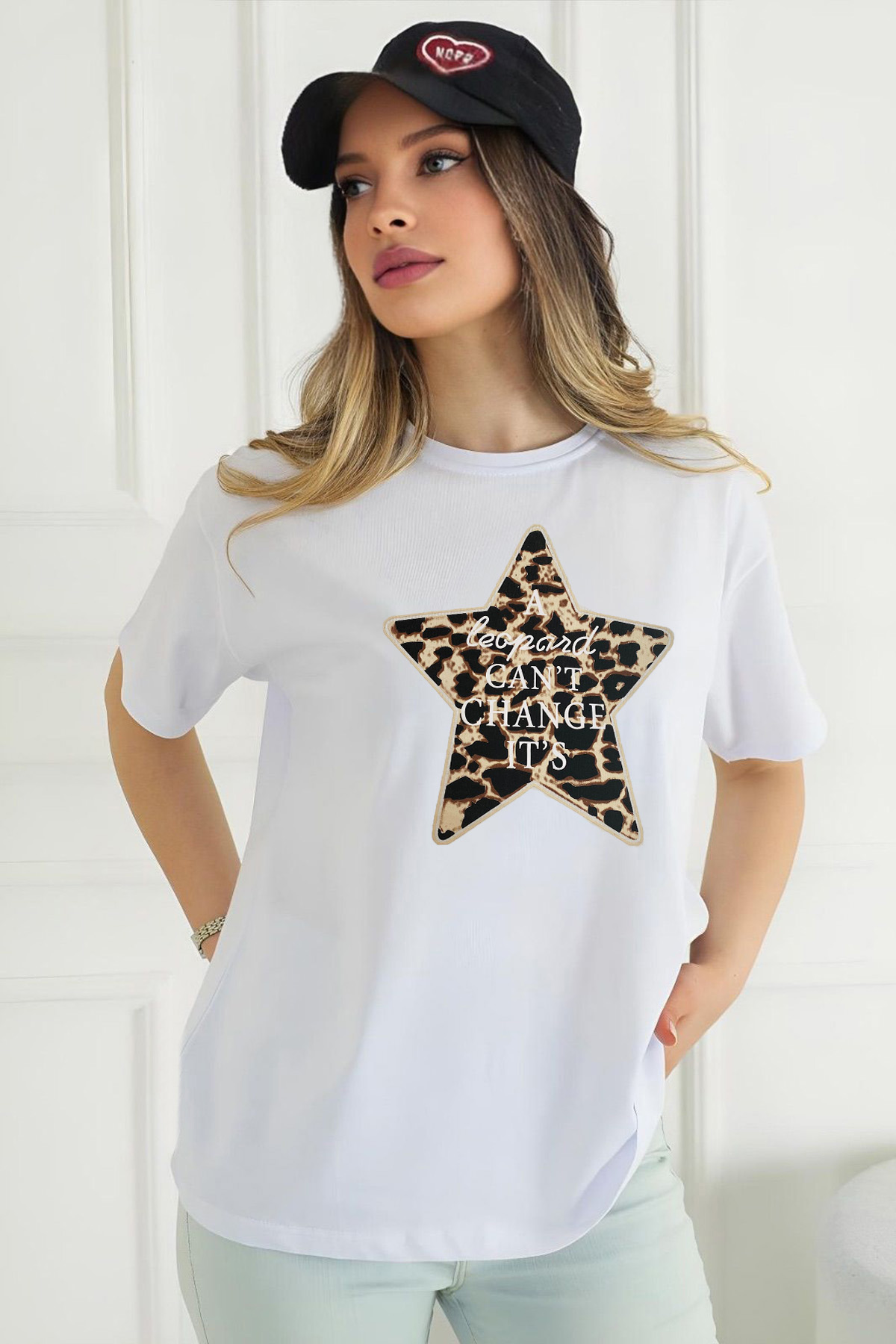 Leopar Baskılı Kadın Oversize T-shirt
