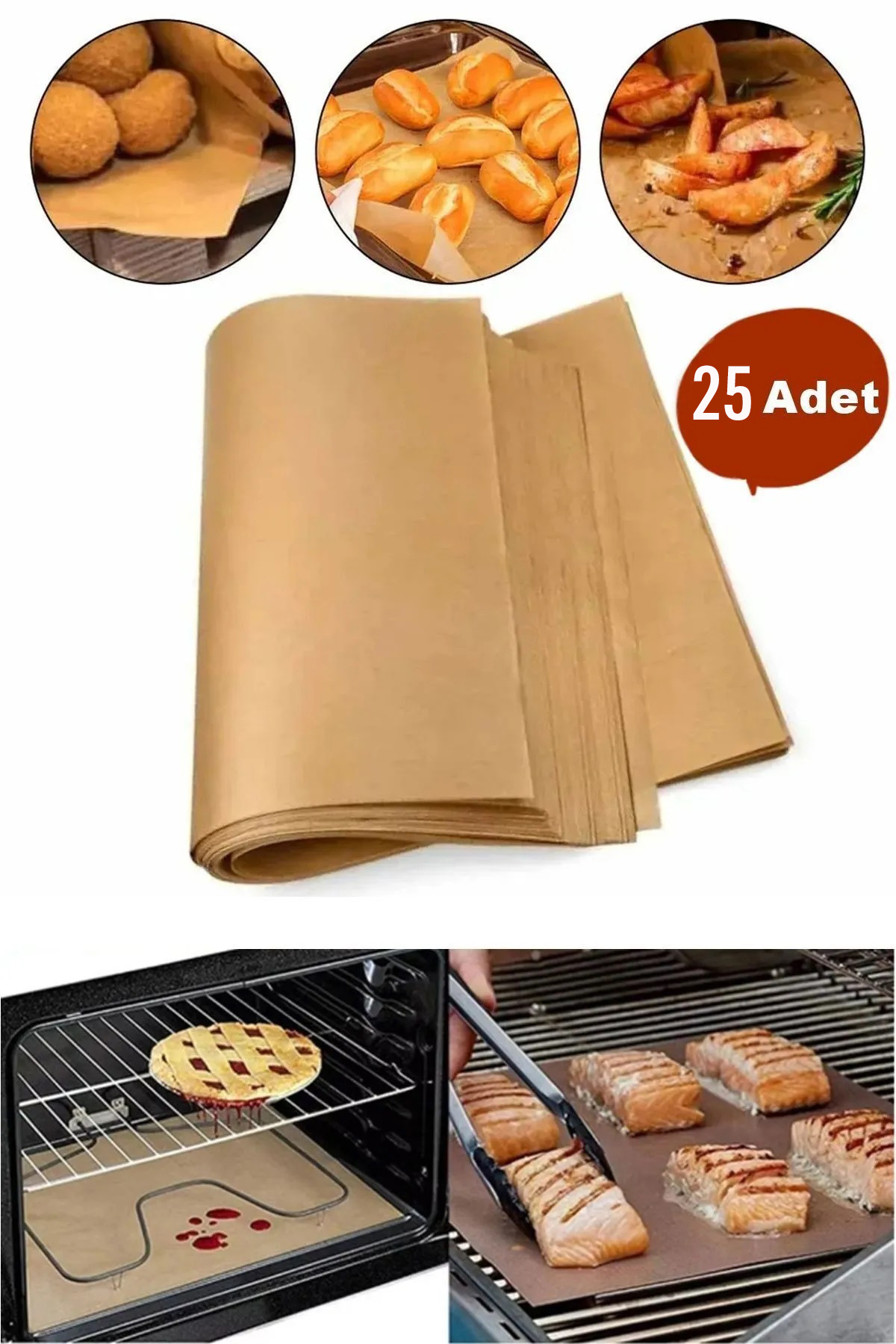 Fırınlanabilir Kendinden Yağlı Pişirme Kağıdı 30x40 cm 25 Adet Meşe