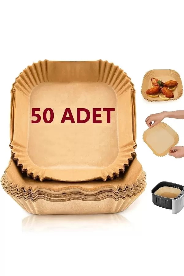 50 Adet Airfryer Pişirme Kağıdı Hava Fritözü Kare Model Pişirme Kağıdı Taba