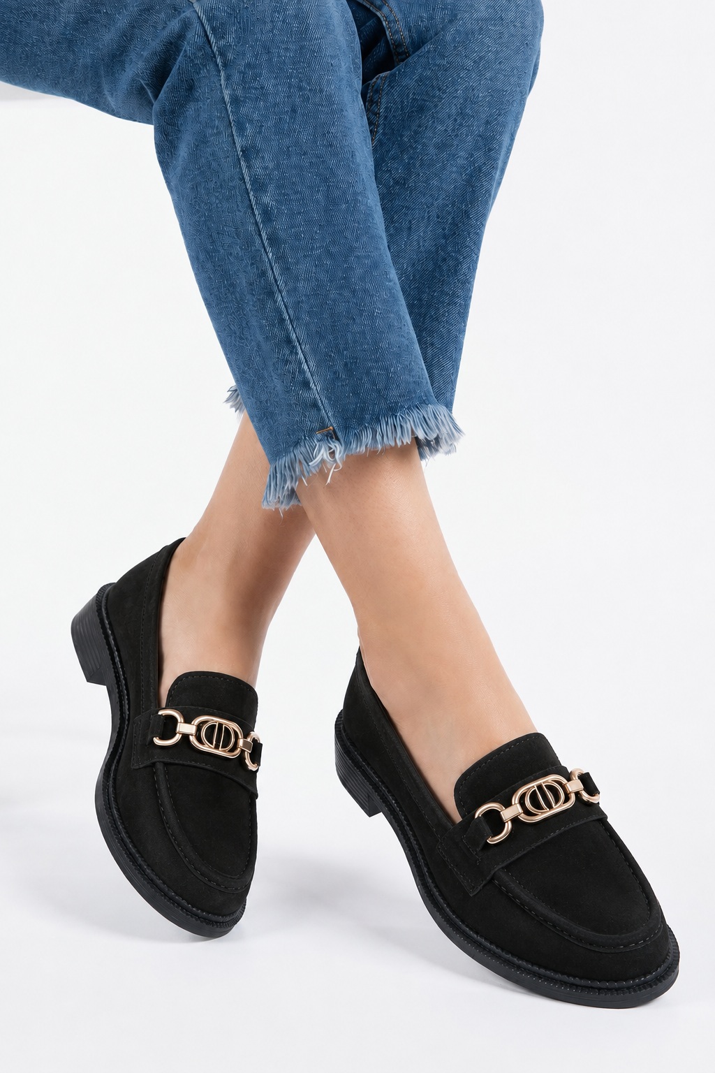 Toka Detaylı Kadın Makosen Günlük Ayakkabı Loafer Süet Siyah
