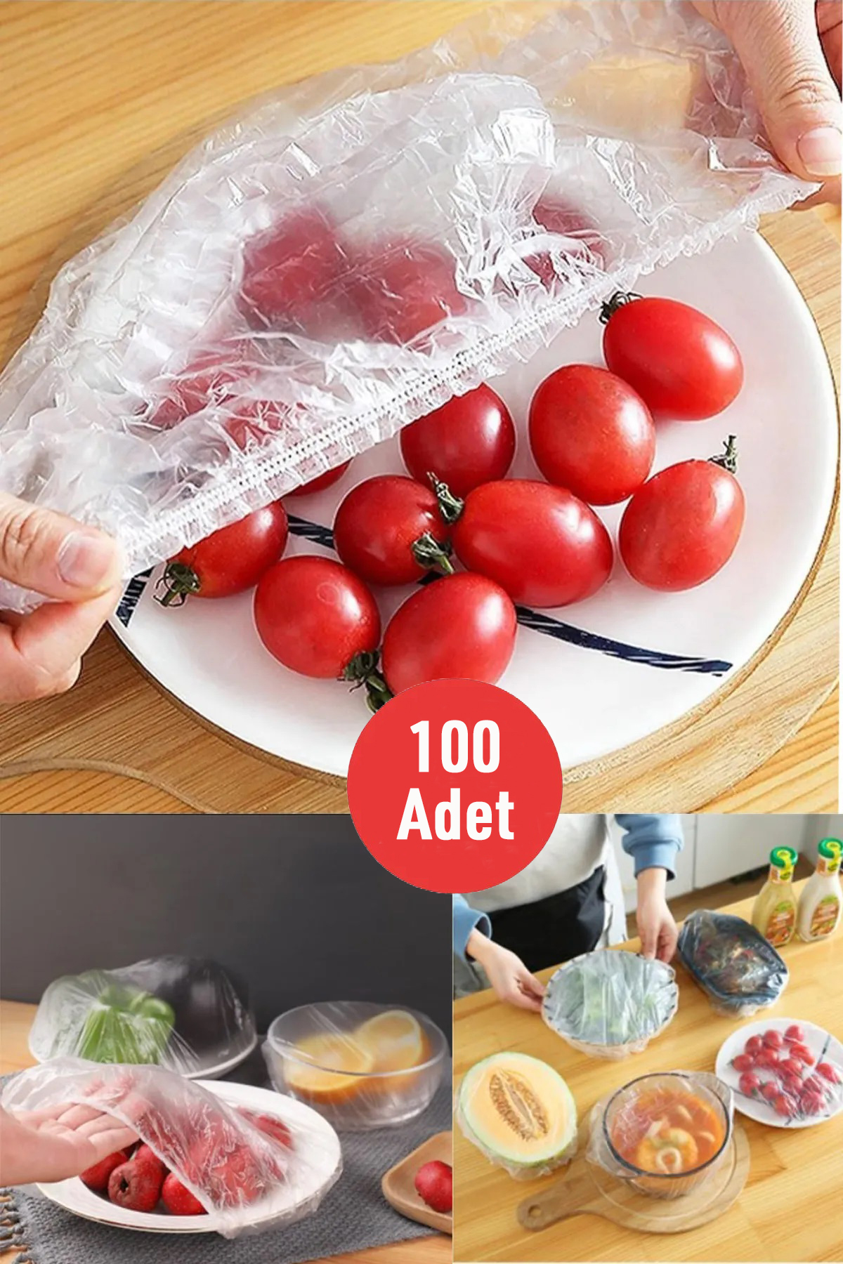 100 Adet Lastikli Tazeliği Koruyan Tencere ve Tabak Bonesi Şeffaf