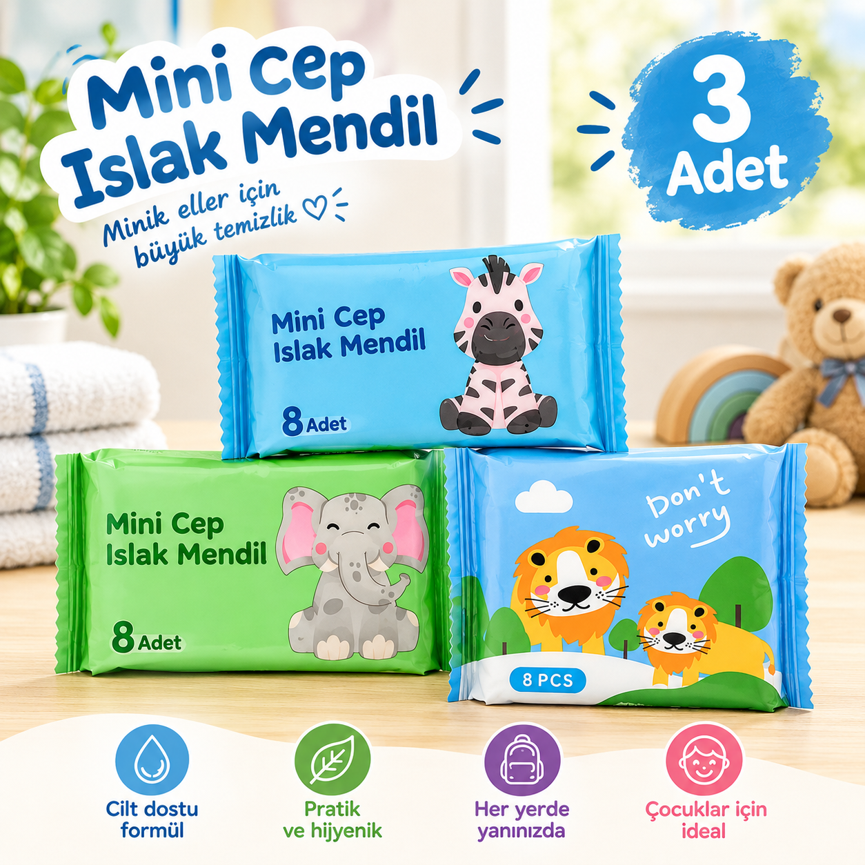 Mini ıslak mendil selpak 3lü Çeşitli