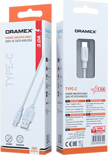 Dramex D30TK Type-C 3.0A 1M Şarj Data Kablosu 1