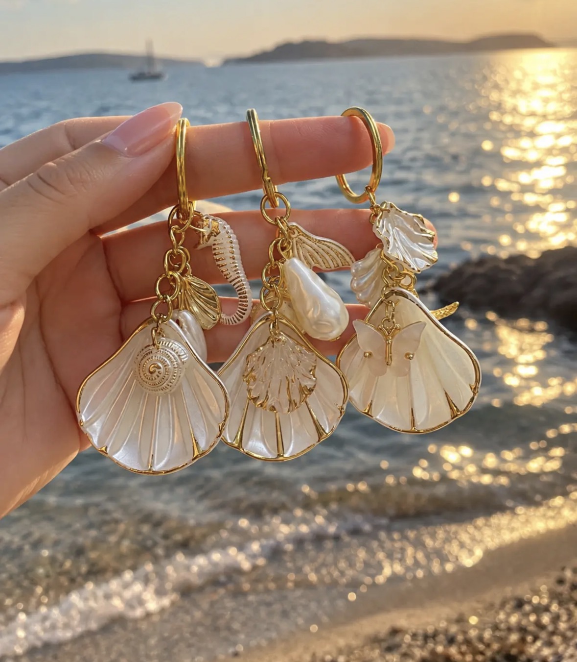 Gold Deniz kabuğu çanta anahtarlık charm Gold