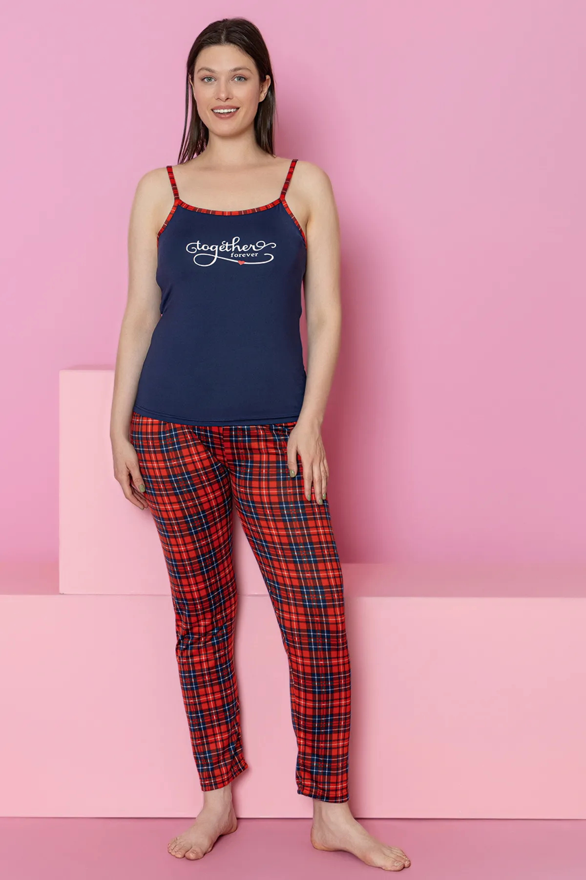 Baskılı Kadın Pijama Takımı Lacivert