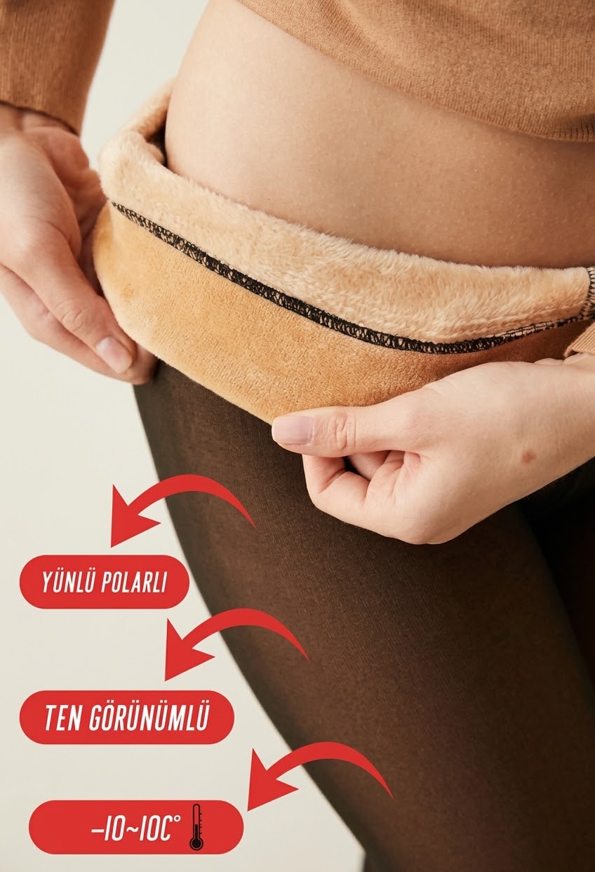 Ten Görünümlü İçi Peluş Yünlü Termal Külotlu Çorap Ten