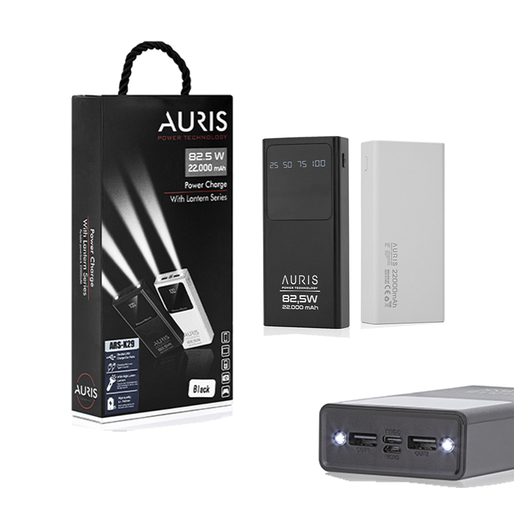 Auris 22,000 mAh LCD+Fener Power Bank siyah