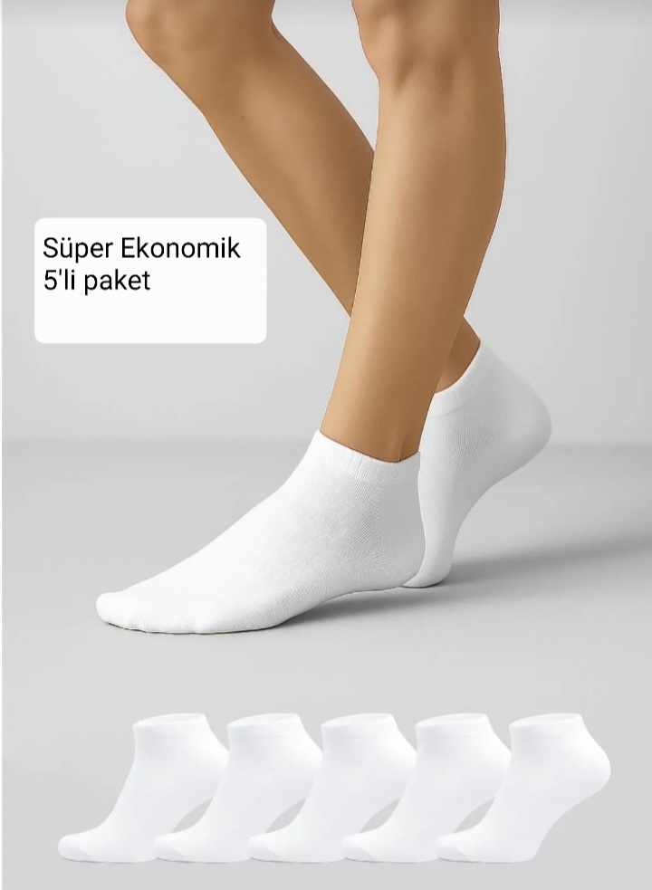 Ultra Soft Penye Dokulu 5 Çift beyaz Patik Çorap Seti Beyaz