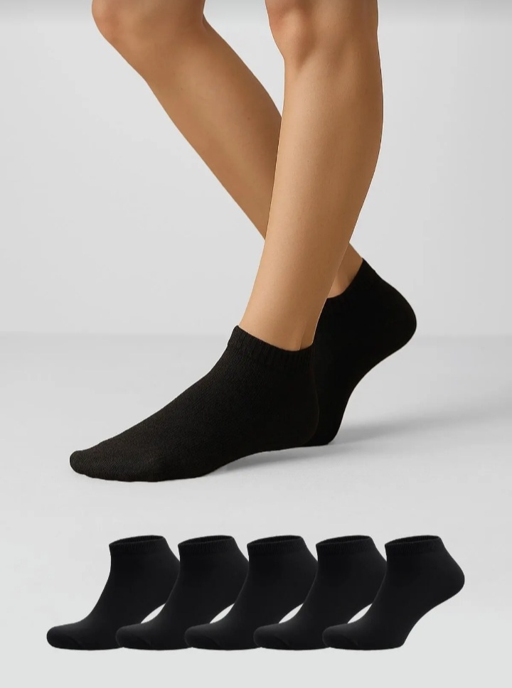Minimal  Modern Ultra Soft Penye Dokulu 5 li Çift  Patik Çorap Seti Siyah