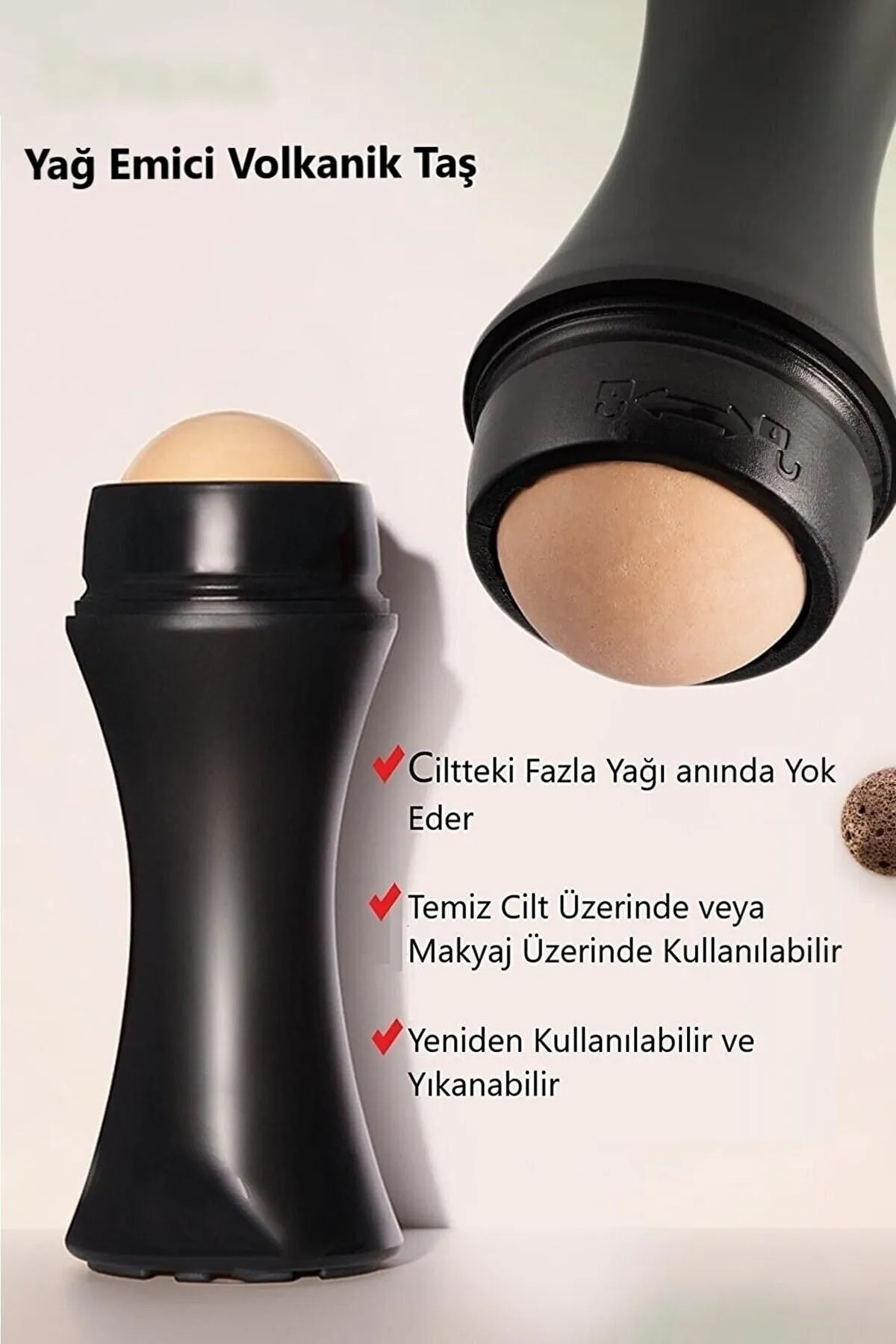 Yağ Emici Volkanik Taş + Cilt Matlaştırıcı Gerçek Lav Taşı + Cilt Bakım Aleti +oil Absorbing Roller 1