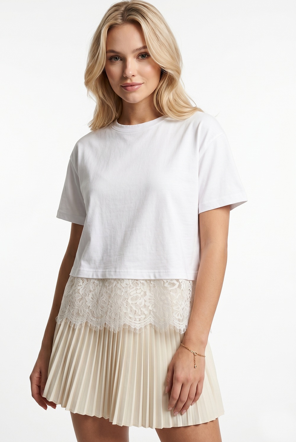 Dantel Detaylı Kadın Oyso Oversize T-shirt Beyaz
