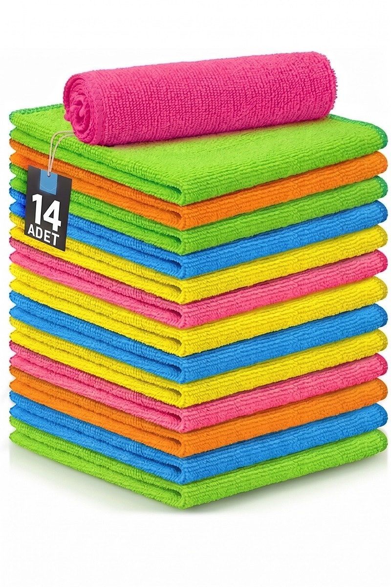 14Lü Mikrofiber Temizlik Bezi Çok Renkli