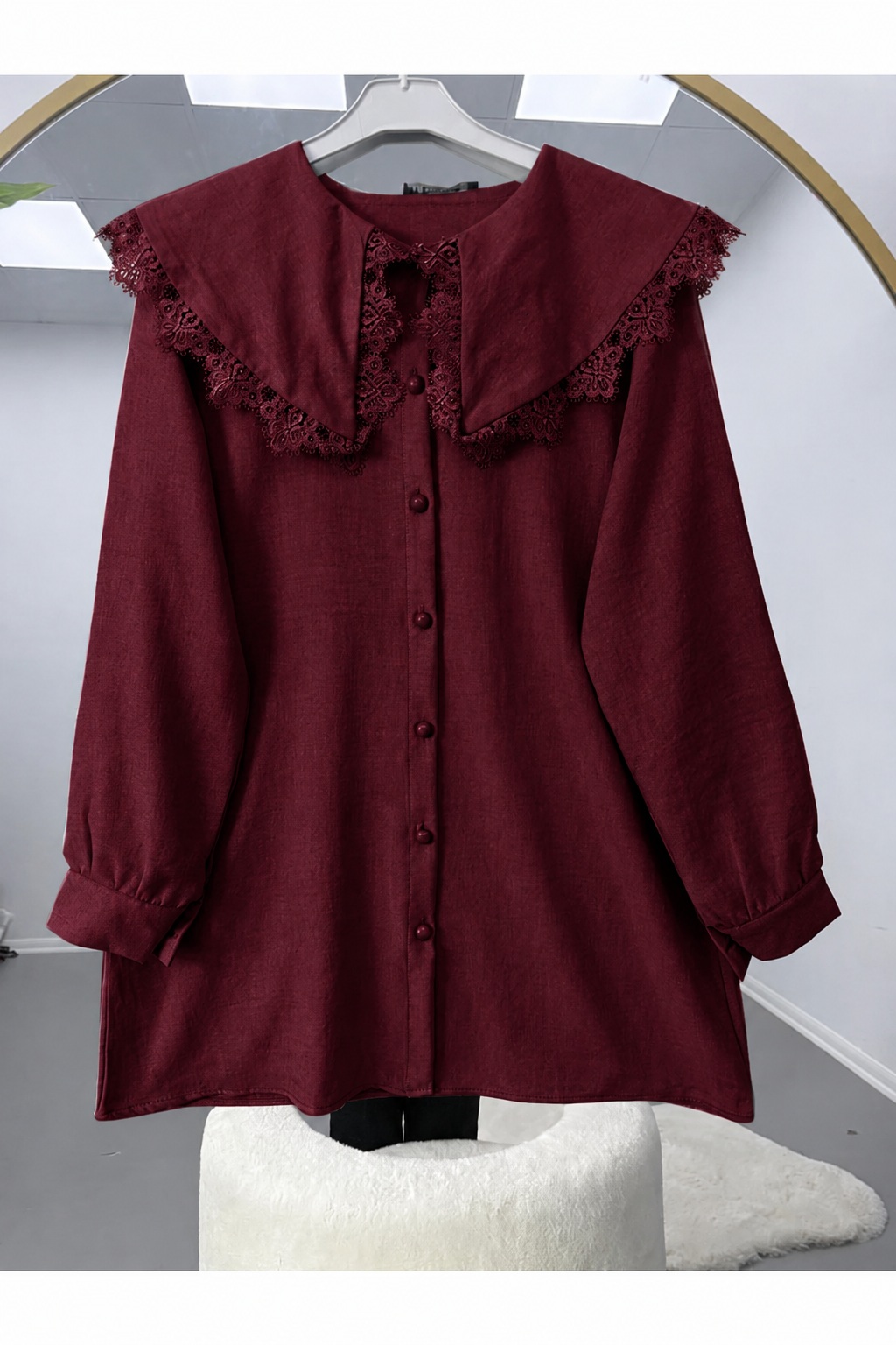 Yakası Dantel Detaylı Kadın Tunik Bordo