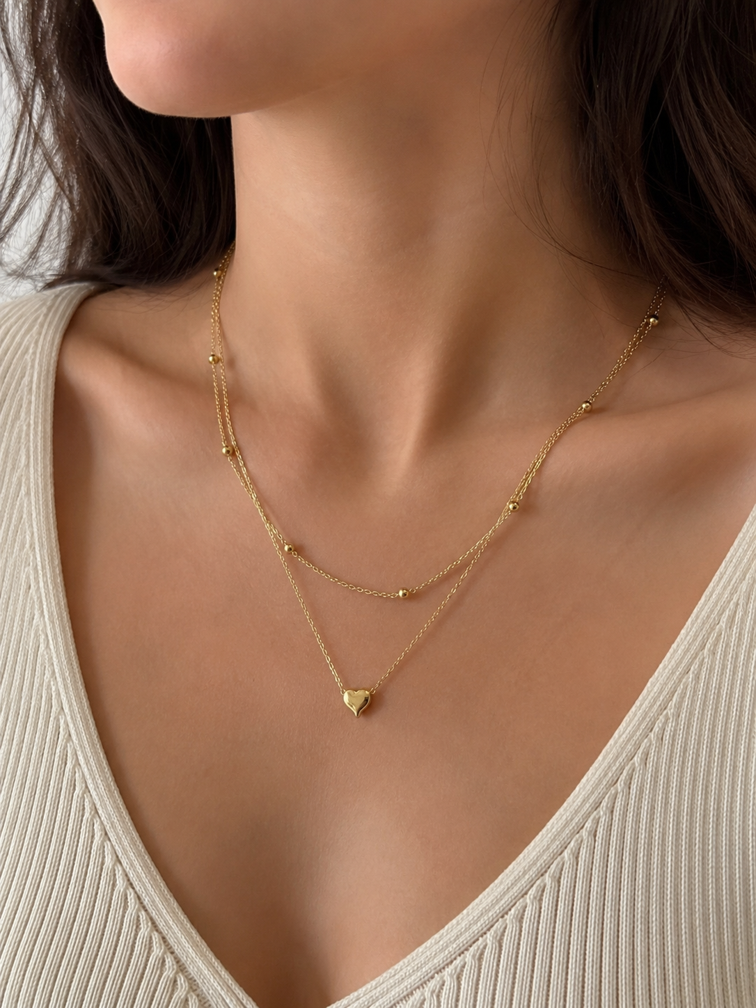 İncili kalp gold kolye Gold