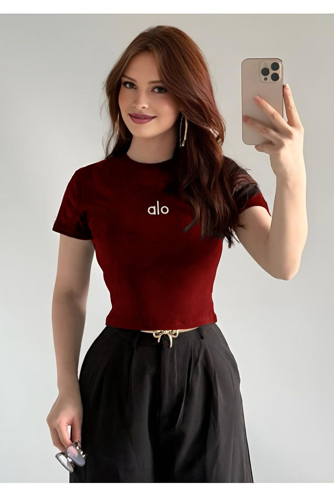 Alo Nakışlı Fitilli Bluz Bordo