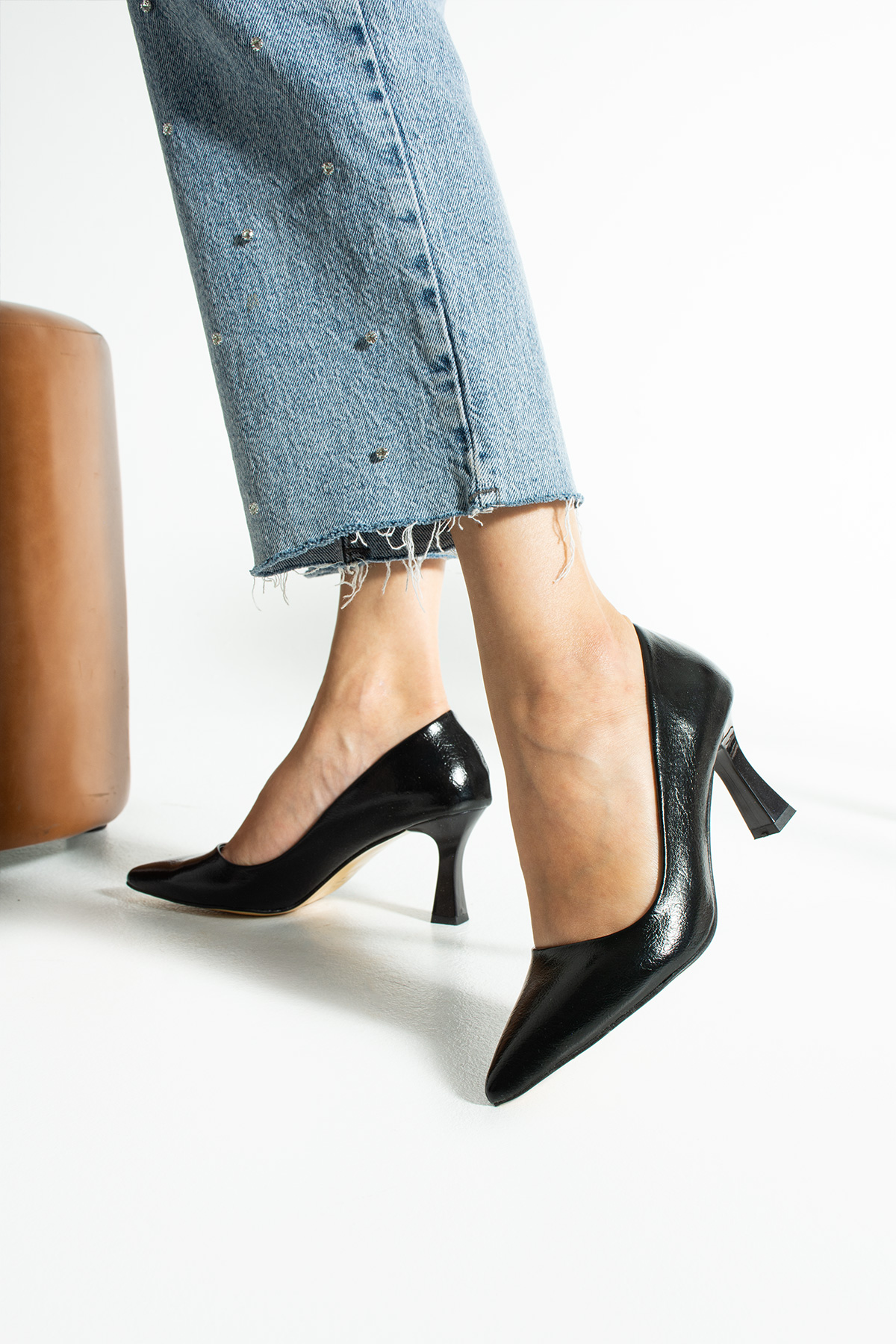 Dokulu Kadın Stiletto Ayakkabı Siyah