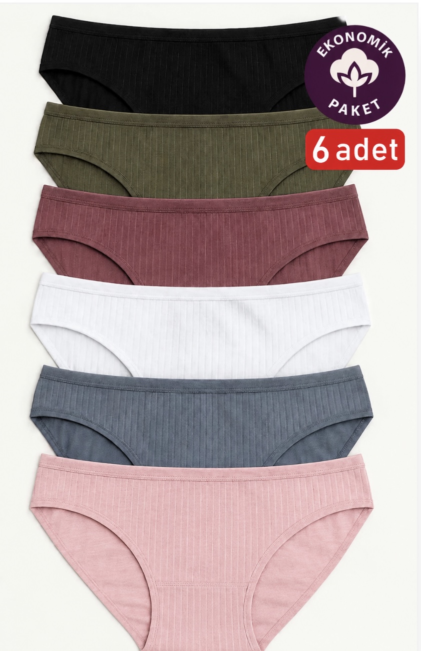 6 Renkli Paket Kadın Pamuklu Pandora Bikini Külot 6 Renkli