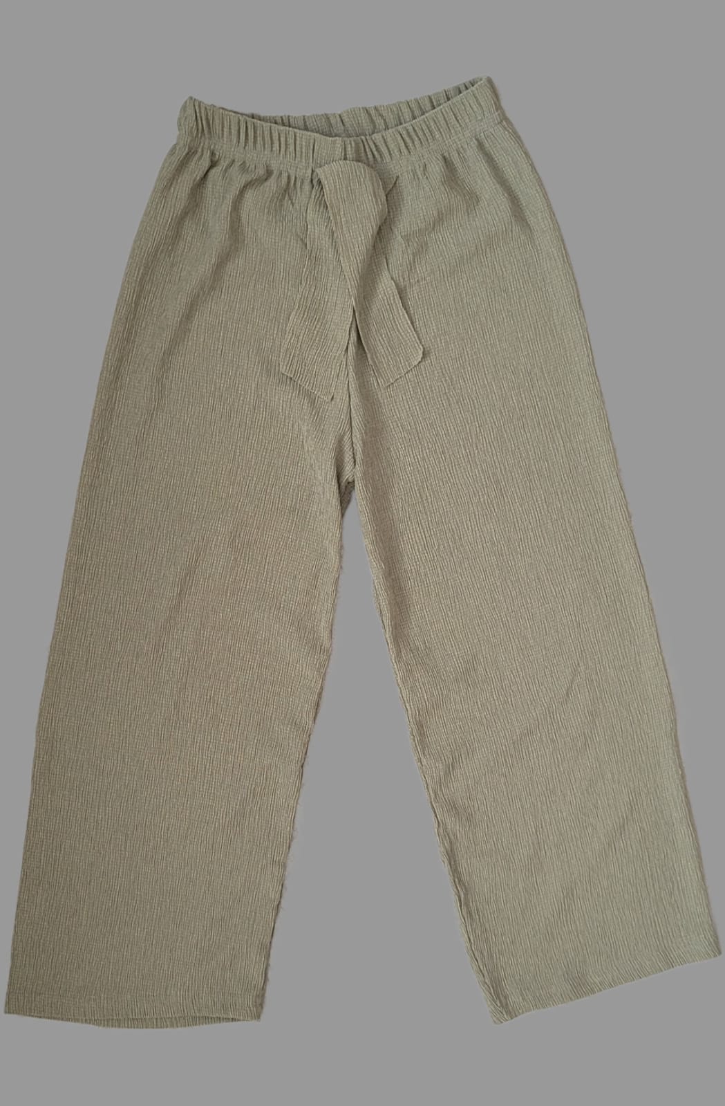 Kız Çocuk Wide Leg Geniş Bol Paça Beli Lastikli Bürümcük Pantolon Yazlık İnce Haki