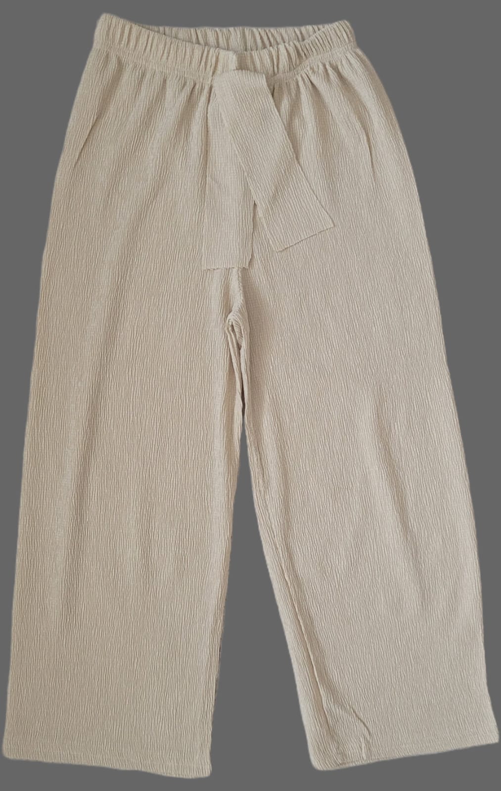 Kız Çocuk Wide Leg Geniş Bol Paça Beli Lastikli Bürümcük Pantolon Yazlık İnce Vizon