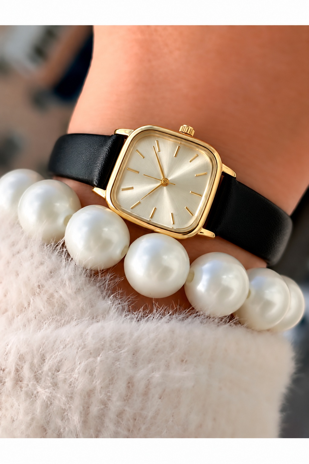 Retro Minimal Kare Kadran Vintage Deri Kordonlu Kadın Kol Saati Siyah Gold