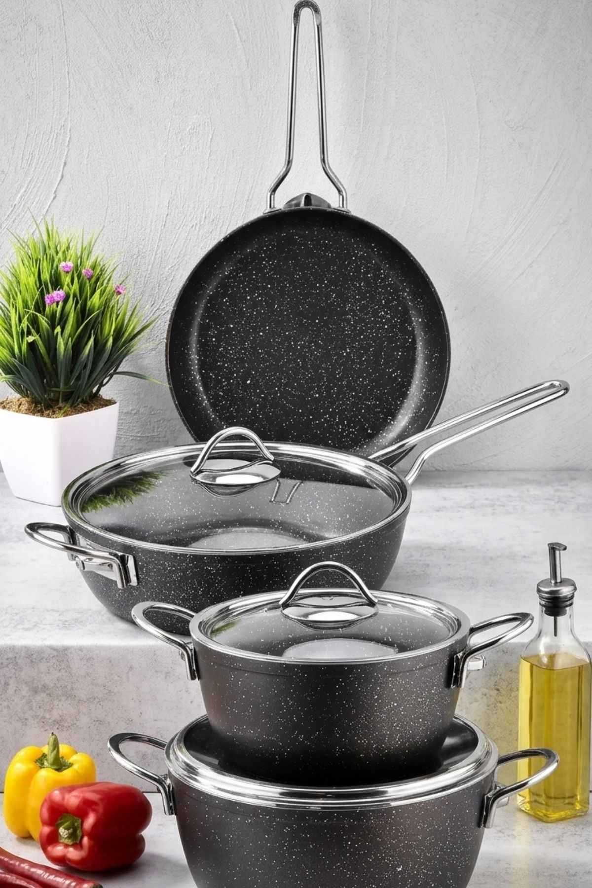 Polochef 7 Parça Master Granit Tencere Seti Siyah