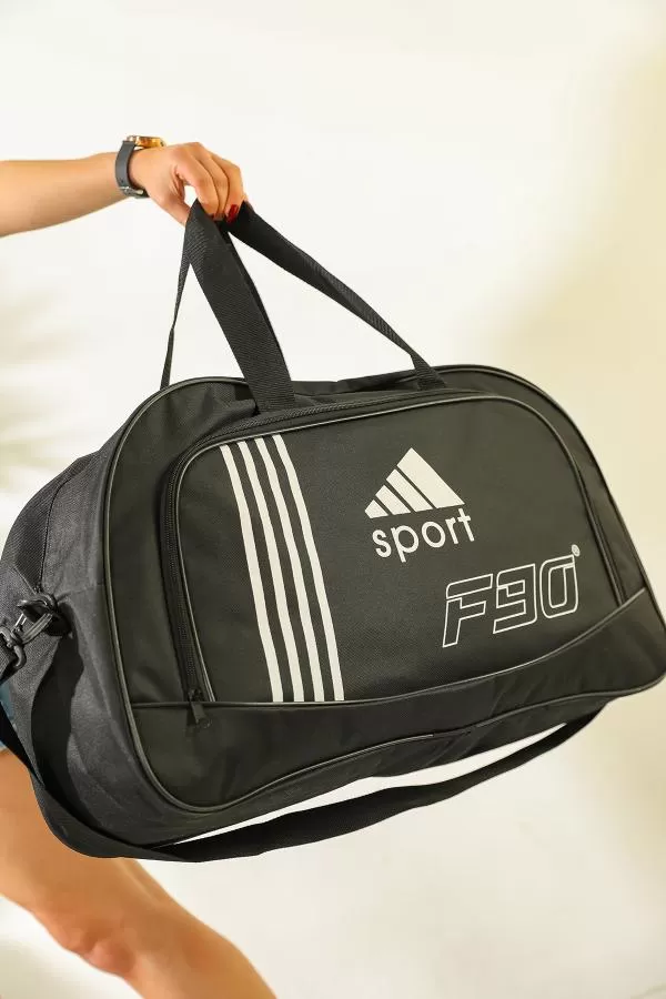 Şerit Detaylı F90 Spor Çantası Siyah