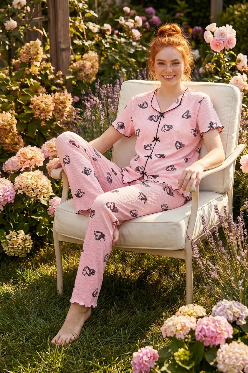 Kurdele Detaylı Kadın Bürümcük Pijama Takımı Model8