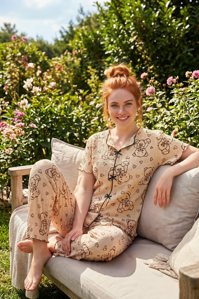 Kurdele Detaylı Kadın Bürümcük Pijama Takımı Model9