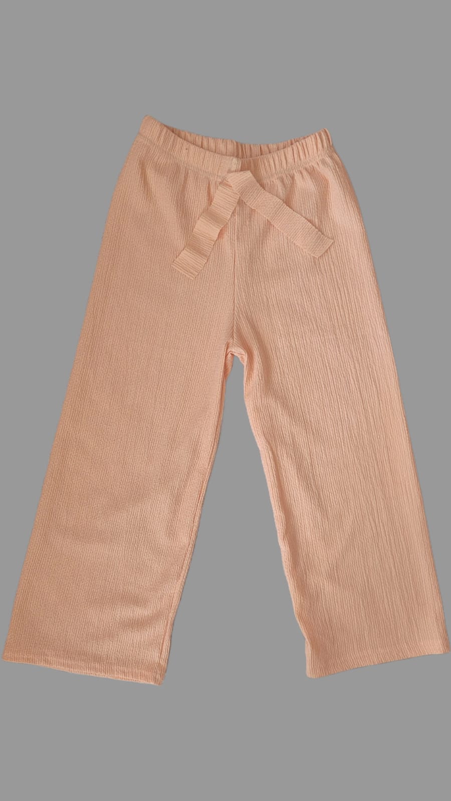 Kız Çocuk Wide Leg Geniş Bol Paça Beli Lastikli Bürümcük Pantolon Yazlık İnce Somon