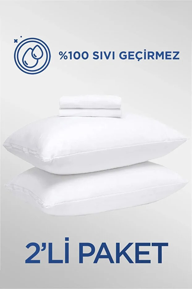 2 Adet Sıvı Geçirmez Yastık Alezi  Su Geçirmez Yastık Koruyucu Kılıf 2li Set 50x70 cm Beyaz